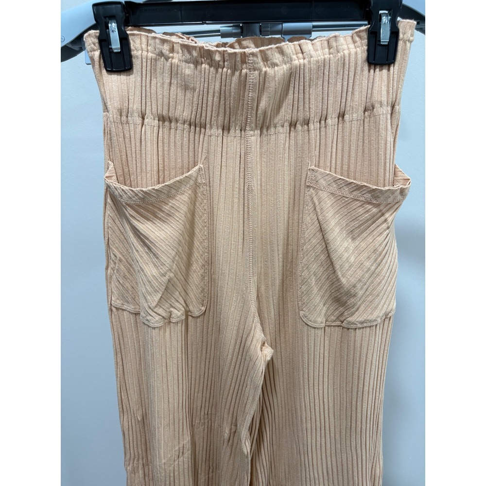 Free People Movement Blissed Out Wide-Leg Pants Ribbed High Rise Peach XS 30" - Picture 3 of 11
